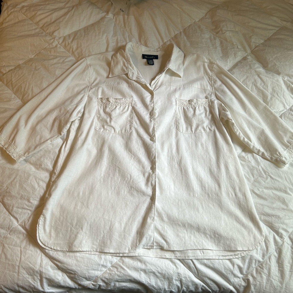 White Button-Up Shirt Linen Blend